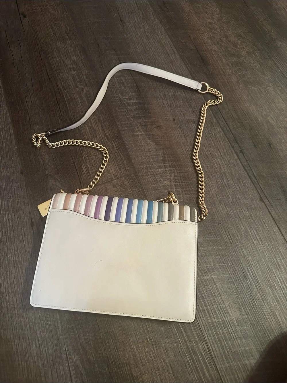 Coach White Leather Crossbody with Rainbow Stripe and Gold Chain like NEW